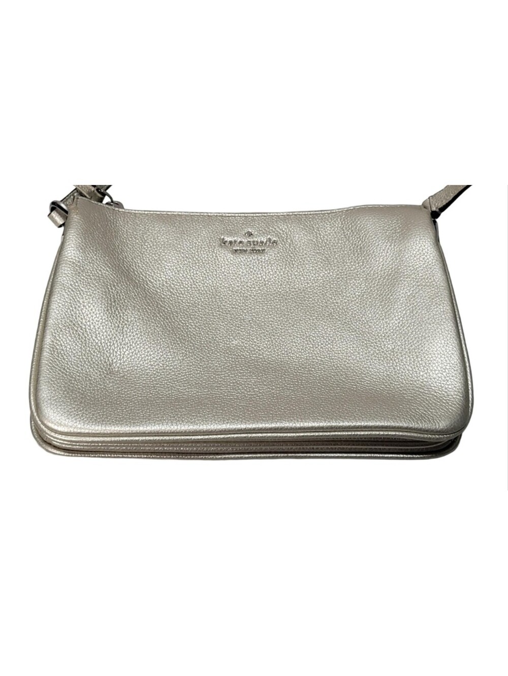 Kate Spade New York Metallic Silver Crossbody Bag Purse Zip Top Closure - Picture 2 of 16